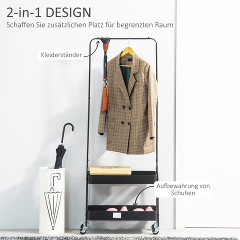 Rootz Mobile Metal Clothes Rack - Garment Rack - Freestanding Organizer - Space-Saving Design - 56.5L x 31.5W x 152.5H cm