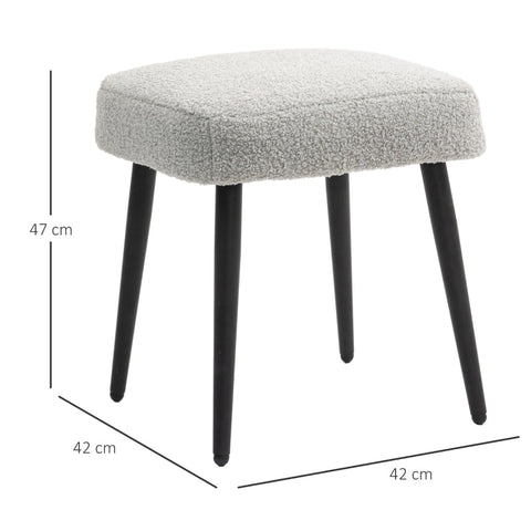 Rootz Stool - Footrest Ottoman - Cashmere Look - Soft Padding - Steel Legs - Light Gray - 42cm x 42cm x 47cm