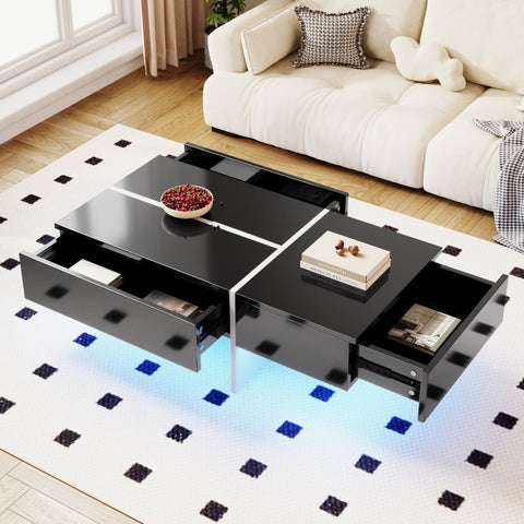 Rootz High Gloss Coffee Table - LED Coffee Table - Modern Coffee Tables - App-Controlled LED Lights - 100L x 50W x 34.5H cm