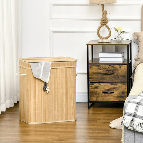 Rootz Bamboo Laundry Basket - Hamper - Clothes Bin - 90L Capacity - Portable - 54.2 x 35.2 x 59.5 cm