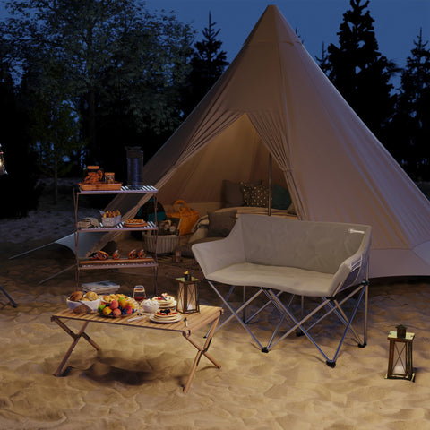 Rootz Folding Chair 2 Seat - Camping Chair - Foldable Chairs - Holds 240kg - Grey - 120cm x 57cm x 95cm