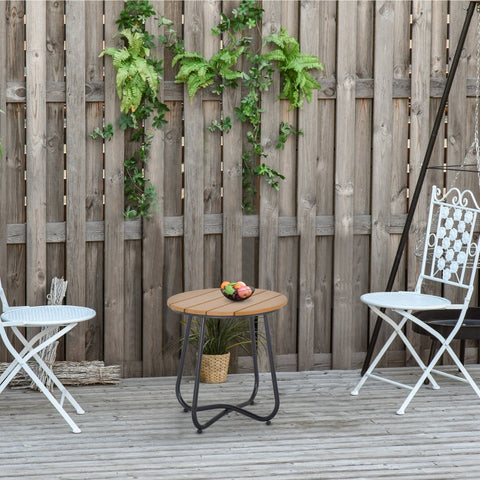 Rootz Garden Table - Elegant Round Table - Outdoor Dining Table - Durable Steel Frame - Adjustable Foot Pads - Slatted Design - Ø49 x 48H cm