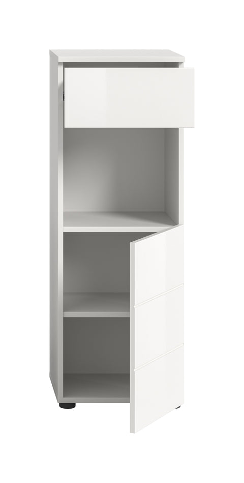 Rootz Freestanding Cabinet - Bathroom Storage Unit - White Gloss Cupboard - Sleek Design - 38x106x34 cm