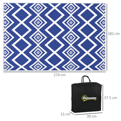 Rootz Outdoor Rug - Patio Rug - Weather Resistant - Modern Design - Non-woven Fabric - Blue + White - 182cm x 274cm x 0.3cm