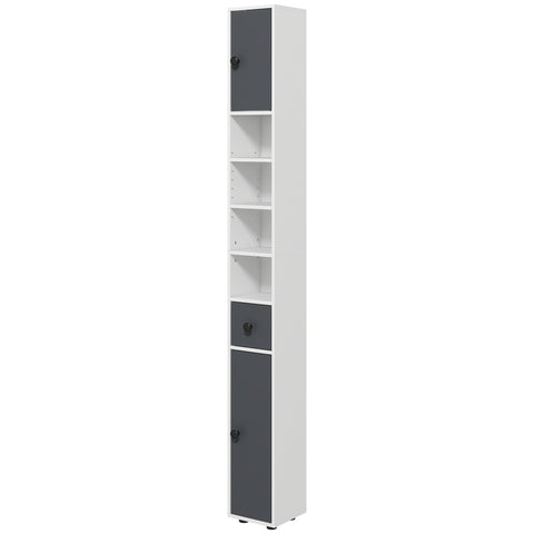 Rootz Bathroom Cabinet - Storage Unit - Vanity Organizer - Ample Storage - 20x20x180 cm Grey with Drawer & Adjustable Shelves