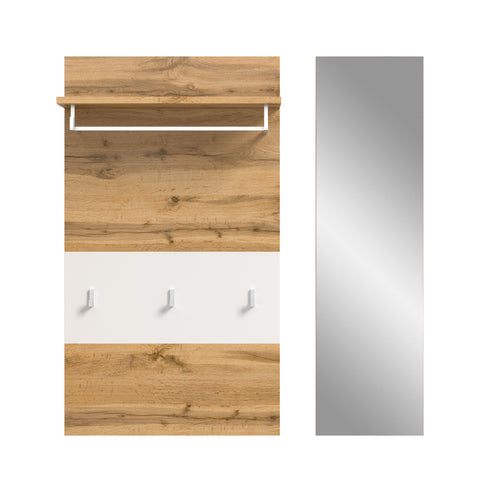 Rootz Panel with Mirror - Hallway Organizer - Entryway Storage - Functional & Stylish - Wotan Oak Replica - 90x106x27 cm