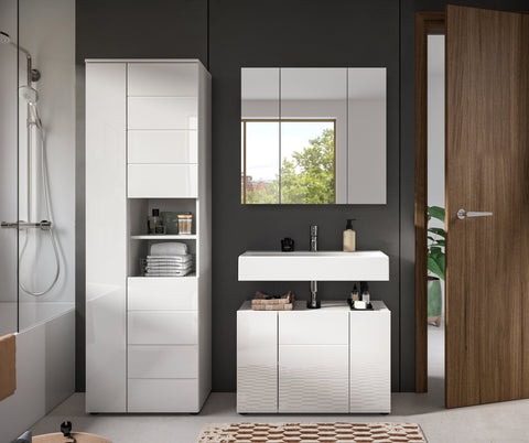 Rootz Bathroom Vanity Set - 3-Piece Bath Combo - High-Gloss White Finish - Easy Installation - 157cm x 190cm x 34cm