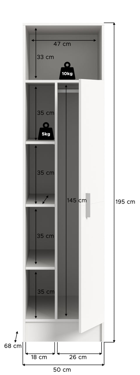 Rootz Universal Cabinet - Storage Wardrobe - Closet Organizer - Versatile Design - 50x195x62 cm