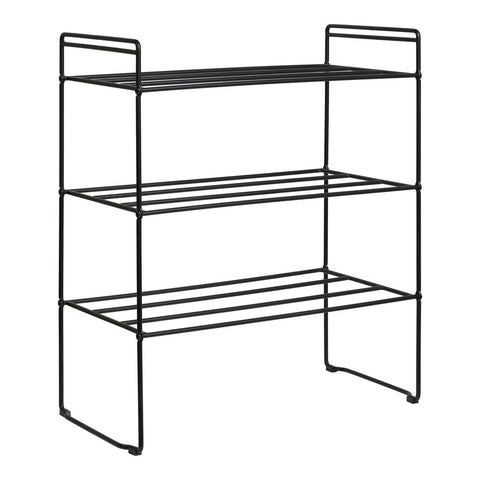 Rootz Shoe Rack - 3 Tiered Organizer - Storage Shelves - Space-Saving Solution - 49.5cm x 25cm x 60cm - Steel Black