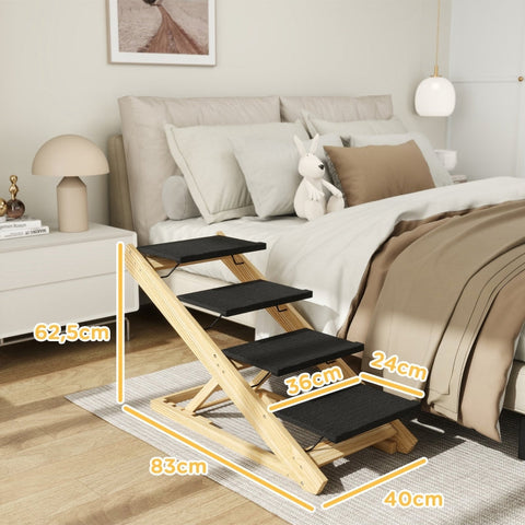 Rootz Pet Stairs - Dog Staircase & Ramp - Pine Wood - Adjustable Height - Foldable Design - Non-Slip Surface - 83cm x 40cm x 62.5cm