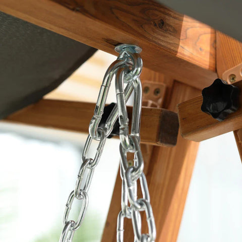 Rootz Hollywood Swing With Bed Function - 3-seater Garden Swing With Roof - Hollywood Lounger - Garden Lounger - Pine Wood - Polyester - Gray + Teak - 225.5 x 113 x 180 cm