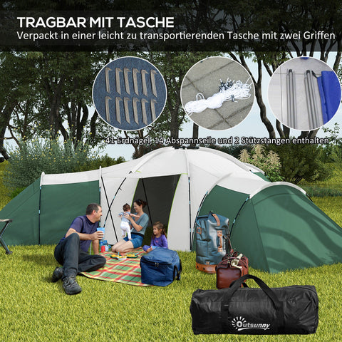 Rootz Camping Tent for 6-9 People - 4 Room Tents - Waterproof Tents - Ultimate Comfort - 615x615x225cm
