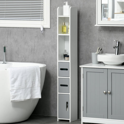 Rootz Tall Bathroom Cabinet - Storage Cabinet - Organizing Shelves - Space-Saving - Grey - 15 x 17 x 120 cm