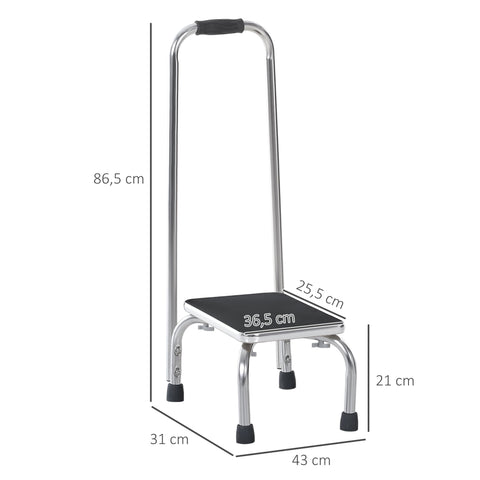 Rootz Step Stool with Grab Bar - Safety Stool - Bath Access Step - Non-Slip Foot Caps - Galvanized Steel - 43cm x 31cm x 86.5cm