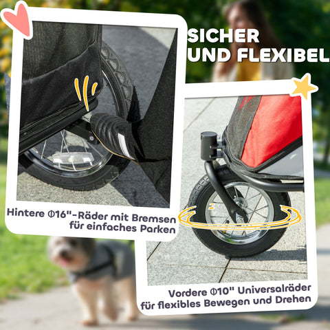 Rootz Dog Buggy - Pet Stroller - Animal Carriage - Foldable Steel Frame with Lying Pillow - Red/Black - 111cm x 70cm x 97.5cm