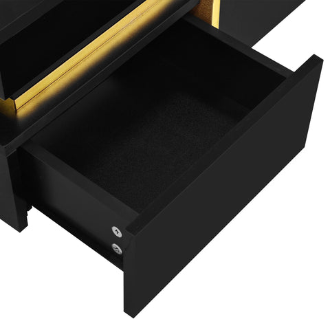 Rootz High Gloss Coffee Table - Living Room Table - Gold-Plated Accents - Ample Storage - 70cm x 70cm x 35.5cm