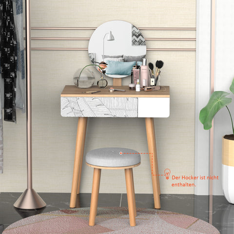 Rootz White+Brown Dressing Table - Vanity Table - Cosmetic Table - Large Drawer & Adjustable Mirror - 70cm x 39cm x 119-128cm