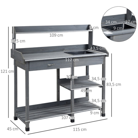 Rootz Wooden Plant Table - Garden Table - Planting Bench - Ample Storage - 115L x 45W x 121H cm