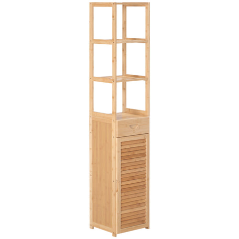Rootz Bathroom Shelf - Storage Cabinet - Organizer Unit - Bamboo Construction - 3 Compartments, Drawer - 32 x 30 x 163 cm