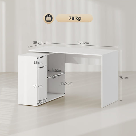Rootz Flexible Desk - Home Office Desk - Convertible Table - Multi-Storage - 120cm x 96cm x 75cm