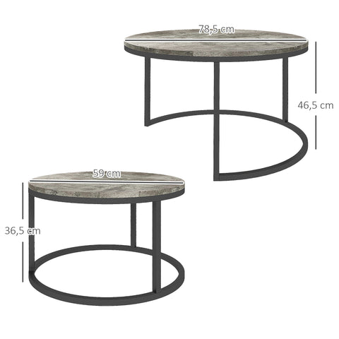 Rootz Coffee Table Set - Round Set Tables - Industrial Design - Durable - 78.5cm x 78.5cm x 46.5cm & 59cm x 59cm x 36.5cm