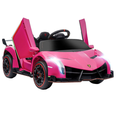 Rootz Electric Children's Car - Licensed Lamborghini Veneno - Kids Ride-On Car - Wing Doors - Music Player - Remote Control - 111cm x 61cm x 45cm - Pink