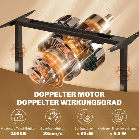 Rootz Electric Desk Frame - Height Adjustable - Motorized Standing Desk - Memory Function - Steel Frame - 83-130cm W x 45cm D x 70-118cm H