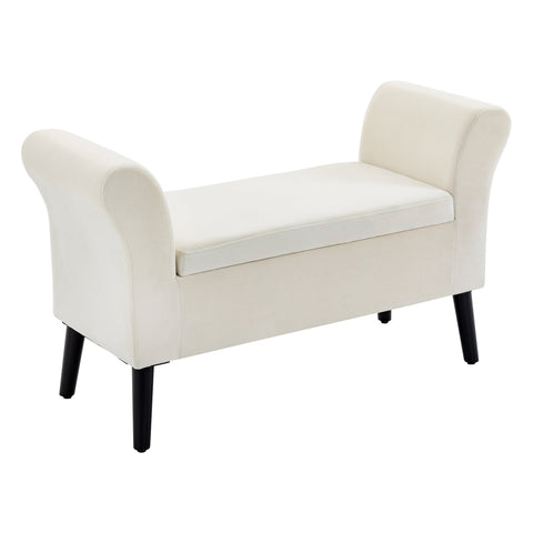 Rootz Cream White Bench with Storage - Upholstered Seat - Elegant Design - Spacious Space - 111.5cm x 41cm x 65cm