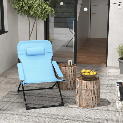 Rootz Garden Chairs - Folding Chair - 4 Level - Adjustable Breathable - Metal Frame - Steel - Polyester - Foam - Black-Blue - 69L x 91W x 96H cm