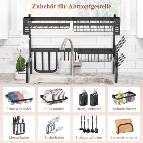 Rootz Modular Dish Rack - Dishwasher Organizer - Kitchen Drainer - Up to 26kg Capacity - 81.5cm x 31.5cm - Black