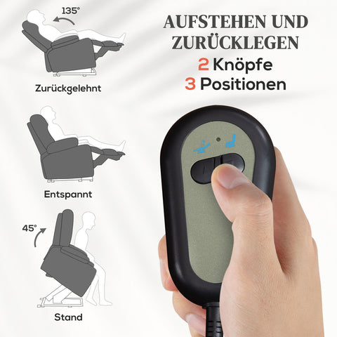 Rootz Electric Power Lift Stand Up Chair - Recliner - Cinema Chair - Massage & Heat - 93W x 91D x 110H cm - USB Ports & Cup Holders - Grey