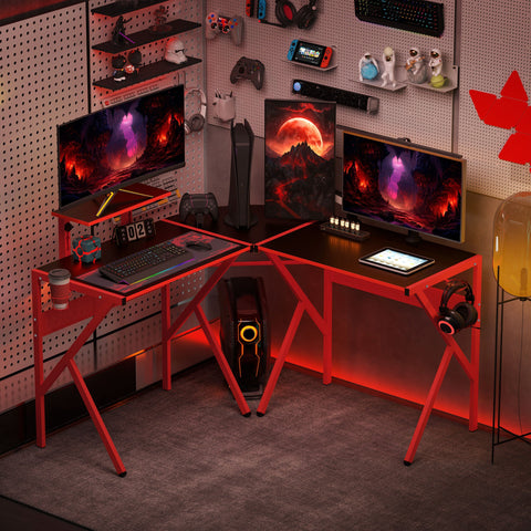 Rootz Gaming Desk - Computer Table - Height-Adjustable Shelf - Headphone Hook - Ergonomic Design - 125x125x75cm
