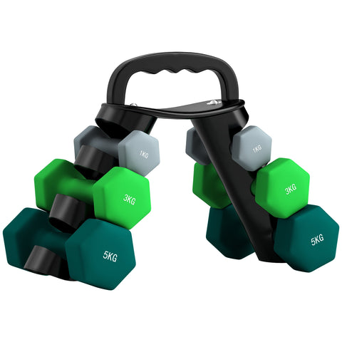 Rootz Dumbbell Set with Rack - Weight Set - Fitness Weights - Space-Saving - Dumbbell: 14x6x6, 19.5x8.5x8.5, 22x9.7x9.7cm - Rack: 42x10x30cm