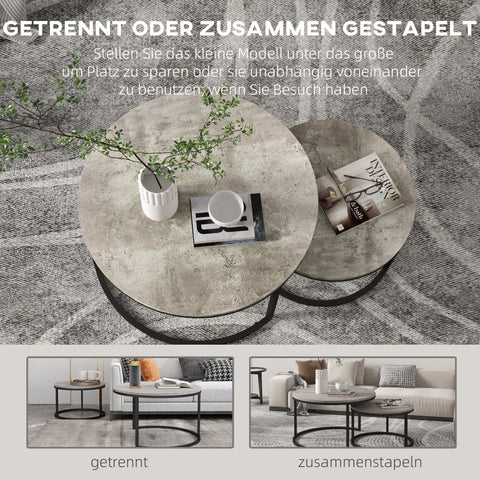 Rootz Coffee Table Set - Round Set Tables - Industrial Design - Durable - 78.5cm x 78.5cm x 46.5cm & 59cm x 59cm x 36.5cm