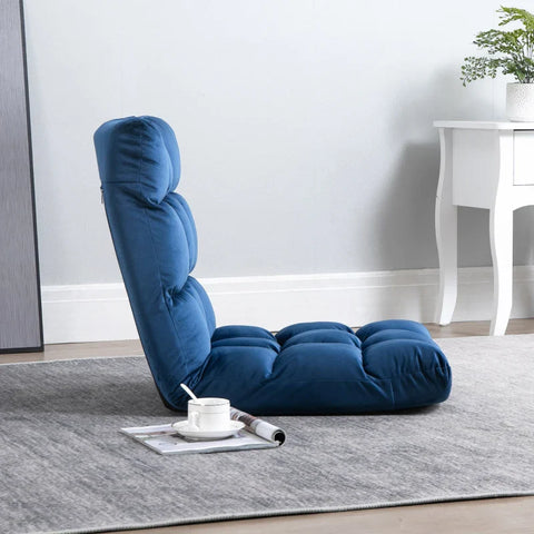 Rootz Fauteuil - Gastenmatras - Vloerstoel - Verstelbare rugleuning - Zittingen &amp; Banken - Velours Look - Blauw - 55 cm x 71 cm x 53,5 cm