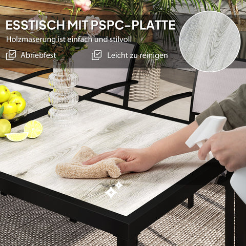 Rootz 7 Piece Eating Set - Garden Dining Set - Outdoor Furniture - Stackable & Easy to Clean - Steel Frame - Table 180x87x72cm, Chairs 55.5x59x80cm, Grey