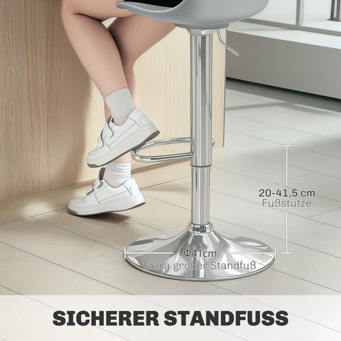 Rootz Set of 2 Swivel Bar Stools - Bar Chairs - Adjustable Swivel Chairs - Comfortable Backrest - 42 x 38 x 82-104 cm - Grey and Silver