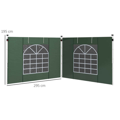 Rootz Gazebo Side Walls - Pavilion Tarpaulins - Party Tent Replacement - Durable & Easy Access - 295cm x 195cm - Green Oxford Fabric