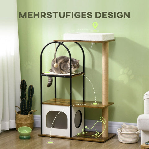 Rootz Cat Scratching Post Tree - Climbing Paradise - Cat House - Jute Rope Scratching Posts - Hanging Play Ball - 80cm x 40cm x 118.5cm