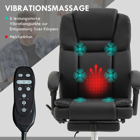 Rootz Adjustable Office Chair - Massage Chair - Ergonomic Chair - Heat & Massage Function - Faux Leather - 66cm x 67cm x 118-126cm, Black