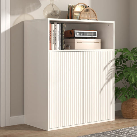 Rootz Elegant White Sideboard - Storage Cabinet - Credenza - Scratch-Resistant - 70L x 35W x 90H cm