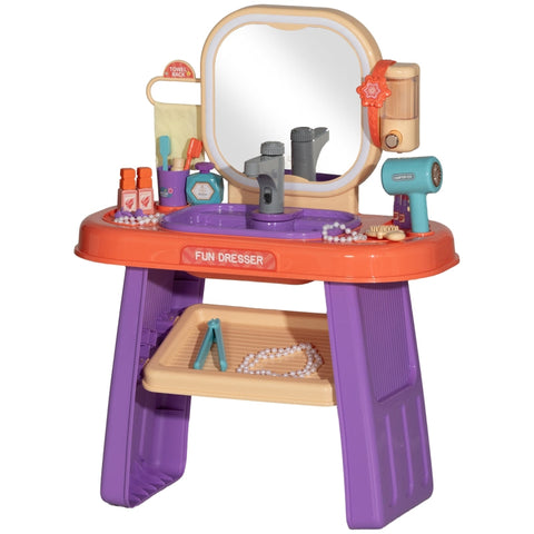 Rootz Children's Dressing Table Set - Vanity Table - Magic Mirror - LED Lights - Interactive Music - Realistic Sink - Functional Faucet - Purple - Plastic & Acrylic - 55cm x 29cm x 71cm