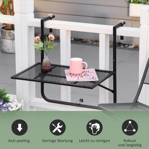 Rootz Balcony Hanging Table - Foldable Outdoor Table - Height-Adjustable Table - Space-Saving Design - 60L x 60B x 57-72H cm - Black