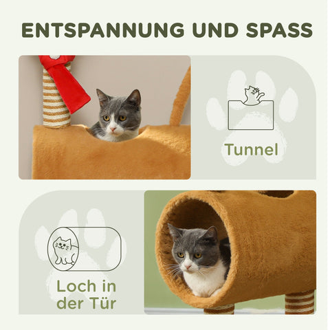 Rootz 98 cm Cat Tower - Kratzbaum - Scratching Post - Protects Furniture - Brown Deer Design - 34cm x 98cm x 48cm