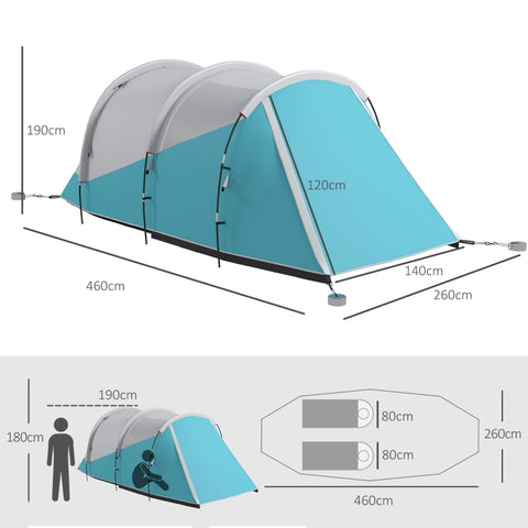 Rootz Camping Tent - Family Tent - Waterproof Shelter - Spacious Design - 460L x 260W x 190H cm - Polyester, PE, Plastic