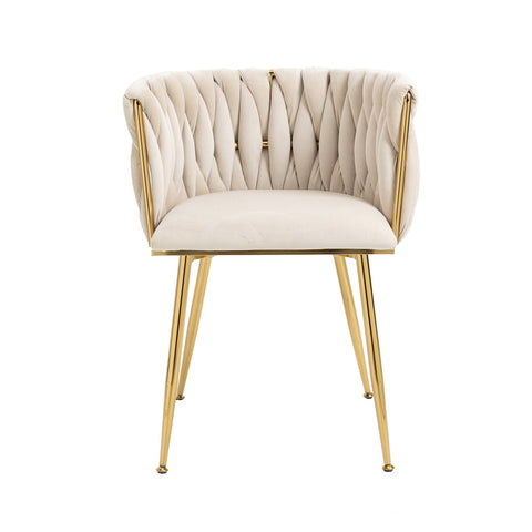 Rootz Set of 2 Velvet Dining Chairs - Upholstered Seating - Ivory White Chairs - Comfort Thick Padding - 54cm x 52cm x 72cm