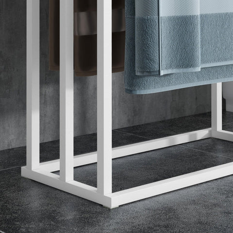 Rootz Kleankin 3-Piece Towel Rack Set - Towel Rails - Bathroom Organizer - Industrial Design - Bamboo & Steel - 45 x 22.5 x 86 cm - White + Natural