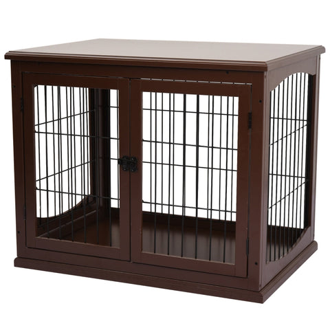 Rootz Dog Crate - Wooden Dog House - Pet Kennel - MDF Material - 58.5cm x 81cm x 66cm - 2 Entrances - Lockable - for Medium and Small Dogs