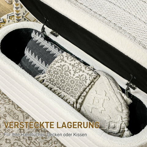 Rootz Padded Bed Bench - Storage Chest Bench - Window Sill Bench - Teddy Fleece Cover - Eucalyptus Wood - 116cm x 41cm x 40.5cm