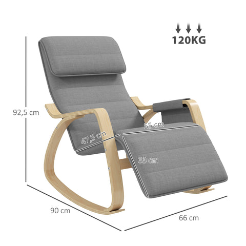 Rootz Relax Rock Chair - Breastfeeding Chair - Adjustable Footstool - Maximum Comfort - 67cm x 110cm x 91cm - Grey